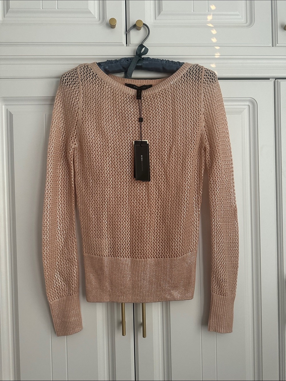 BCBGMaxAzria Blush Open-Knit Crewneck Sweater